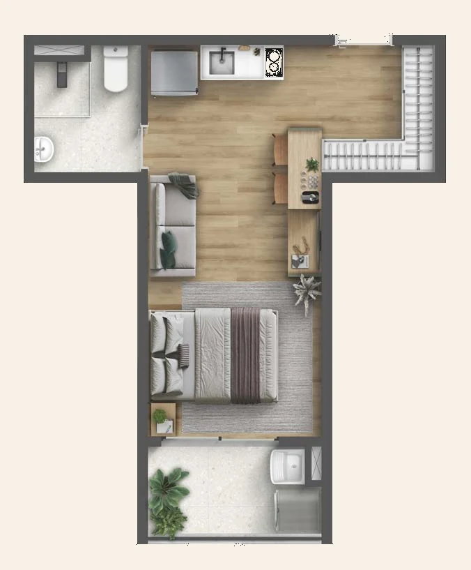 Planta do apartamento de 27m² do Residencial Marô by BP8 em Guarulhos