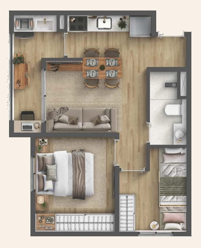 Planta do apartamento de 39m² do Residencial Marô by BP8 em Guarulhos