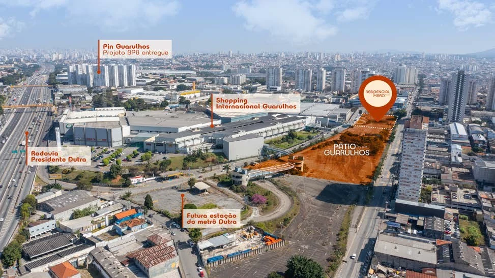Mapa de localização do Residencial Marô em Itapegica, Guarulhos, próximo ao Shopping Internacional e à futura Estação Dutra