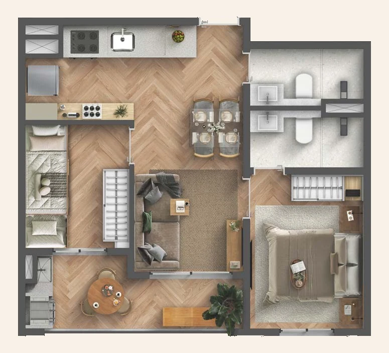 Planta do apartamento de 46m² do Residencial Marô by BP8 em Guarulhos